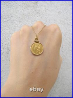 Antique 1872 One Dollar Indian Princess Coin Shape Pendant 14k Yellow Gold Over