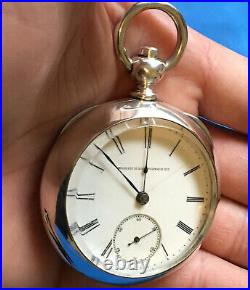Antique 1884 Elgin Illinois 18s Sterling Silver Coin Pocket Watch Runs 160g