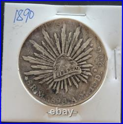 Antique 1890 Mexican 8 Reales Silver Coin