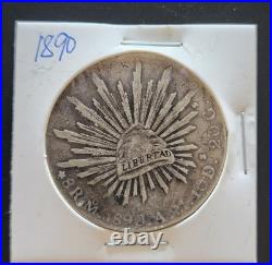 Antique 1890 Mexican 8 Reales Silver Coin