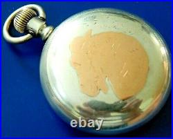 Antique 1891 Elgin 18s coin Silver & 14k gold Pocket Watch 156 g Runs