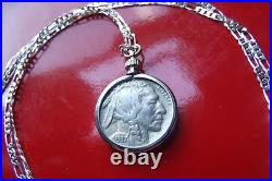 Antique 1937 USA Buffalo Nickel COIN Pendant on a 28 Sterling Silver Chain