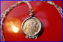 Antique 1937 USA Buffalo Nickel COIN Pendant on a 28 Sterling Silver Chain