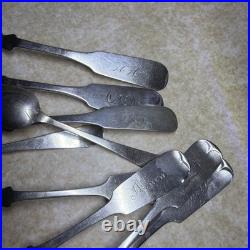 Antique 9 Coin Silver Spoons From Various Makers, All Engraved 3.5+ Troy Ounces