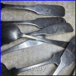 Antique 9 Coin Silver Spoons From Various Makers, All Engraved 3.5+ Troy Ounces
