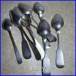 Antique 9 Coin Silver Spoons From Various Makers, All Engraved 3.5+ Troy Ounces