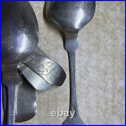 Antique 9 Coin Silver Spoons From Various Makers, All Engraved 3.5+ Troy Ounces
