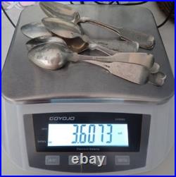 Antique 9 Coin Silver Spoons From Various Makers, All Engraved 3.5+ Troy Ounces