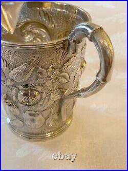 Antique. 900 Coin Silver Stanwood Hand Chased Floral Pitcher @1855 Repousse
