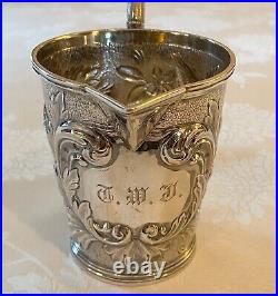 Antique. 900 Coin Silver Stanwood Hand Chased Floral Pitcher @1855 Repousse