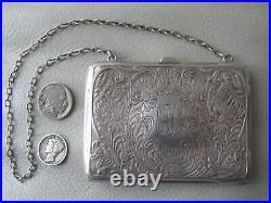 Antique Art Nouveau Floral STERLING Silver Card Case Coin Purse Monogram EIK
