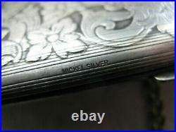 Antique Art Nouveau Pinstripe N Silver Compact Puff Coin Holder Card Case Purse
