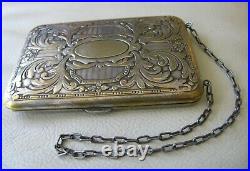 Antique Art Nouveau Silver Plate Gold Tone Compact Coin Holder Card Case Purse