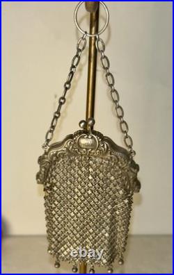 Antique Art Nouveau Sterling Silver Mesh Purse Set with German Silver Coin Bag