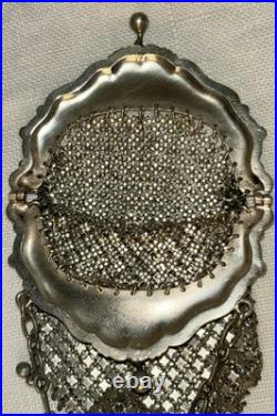 Antique Art Nouveau Sterling Silver Mesh Purse Set with German Silver Coin Bag