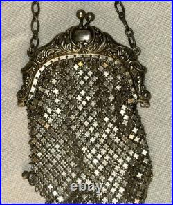 Antique Art Nouveau Sterling Silver Mesh Purse Set with German Silver Coin Bag