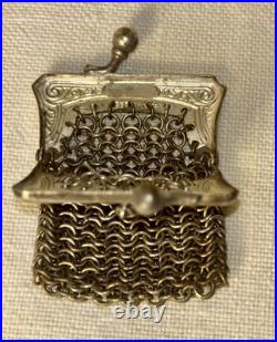 Antique Art Nouveau Sterling Silver Mesh Purse Set with German Silver Coin Bag