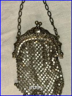 Antique Art Nouveau Sterling Silver Mesh Purse Set with German Silver Coin Bag