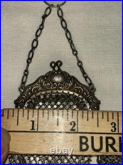 Antique Art Nouveau Sterling Silver Mesh Purse Set with German Silver Coin Bag