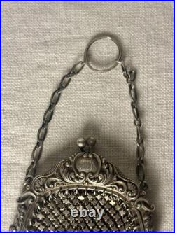 Antique Art Nouveau Sterling Silver Mesh Purse Set with German Silver Coin Bag