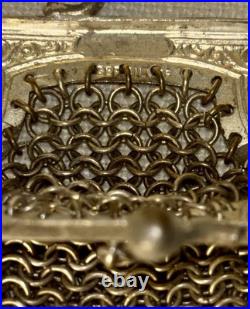 Antique Art Nouveau Sterling Silver Mesh Purse Set with German Silver Coin Bag