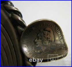 Antique Ashtray Coins Silver 925 Primitivism Portugal Engrave Rare Old 85gr 20th