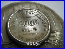 Antique Ashtray Coins Silver 925 Primitivism Portugal Engrave Rare Old 85gr 20th