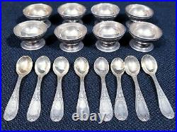 Antique COIN Silver Salt Cellars Gold Gilt with Spoons 1850-1865 Set of 8