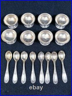 Antique COIN Silver Salt Cellars Gold Gilt with Spoons 1850-1865 Set of 8