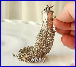 Antique Chatelaine Sterling Mesh Coin Purse Expandable Gate Top Beggars Bag