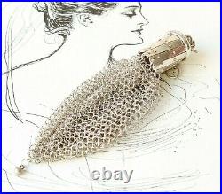 Antique Chatelaine Sterling Mesh Coin Purse Expandable Gate Top Beggars Bag