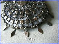 Antique Chatelaine Woman Cameo Belt Clip Fancy Chain Mail Kilt Coin Purse