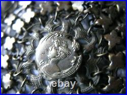 Antique Chatelaine Woman Cameo Belt Clip Fancy Chain Mail Kilt Coin Purse