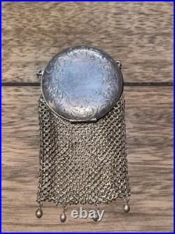 Antique Circa 1900 German Silver Chainmail Coin Purse Round