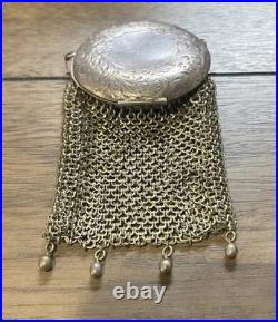 Antique Circa 1900 German Silver Chainmail Coin Purse Round