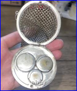 Antique Circa 1900 German Silver Chainmail Coin Purse Round