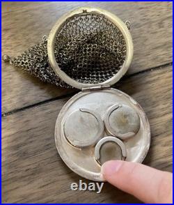 Antique Circa 1900 German Silver Chainmail Coin Purse Round