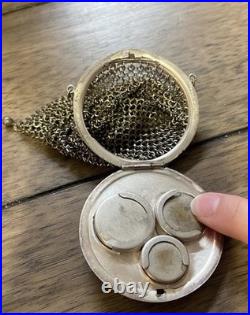 Antique Circa 1900 German Silver Chainmail Coin Purse Round