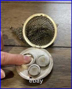 Antique Circa 1900 German Silver Chainmail Coin Purse Round