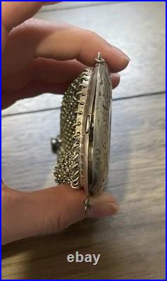 Antique Circa 1900 German Silver Chainmail Coin Purse Round