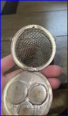 Antique Circa 1900 German Silver Chainmail Coin Purse Round