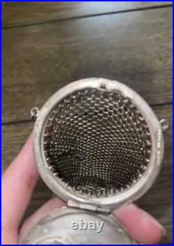 Antique Circa 1900 German Silver Chainmail Coin Purse Round