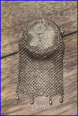Antique Circa 1900 German Silver Chainmail Coin Purse Round