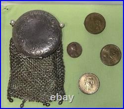 Antique Circa 1900 German Silver Chainmail Coin Purse Round