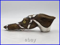 Antique Coin Silver & Carved Wood Racing Greyhound Head Cane Topper