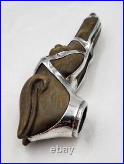 Antique Coin Silver & Carved Wood Racing Greyhound Head Cane Topper