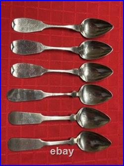 Antique Coin Silver Fruit Spoons (6) Fiddle Back Combined Weight 3.5 oz 6 Long
