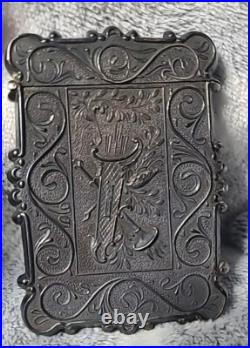 Antique Coin Silver Plate Monogram Calling Business Card Case Holder G2U