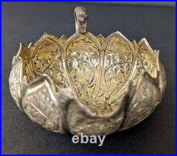Antique Coin Silver900 Creamer Chased Repousse Scalloped Rim Snake Handle 126.8g