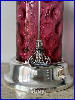 Antique Cranberry Glass Silver Plated Pickle Castor Tongs Thumbprint Coin Dot